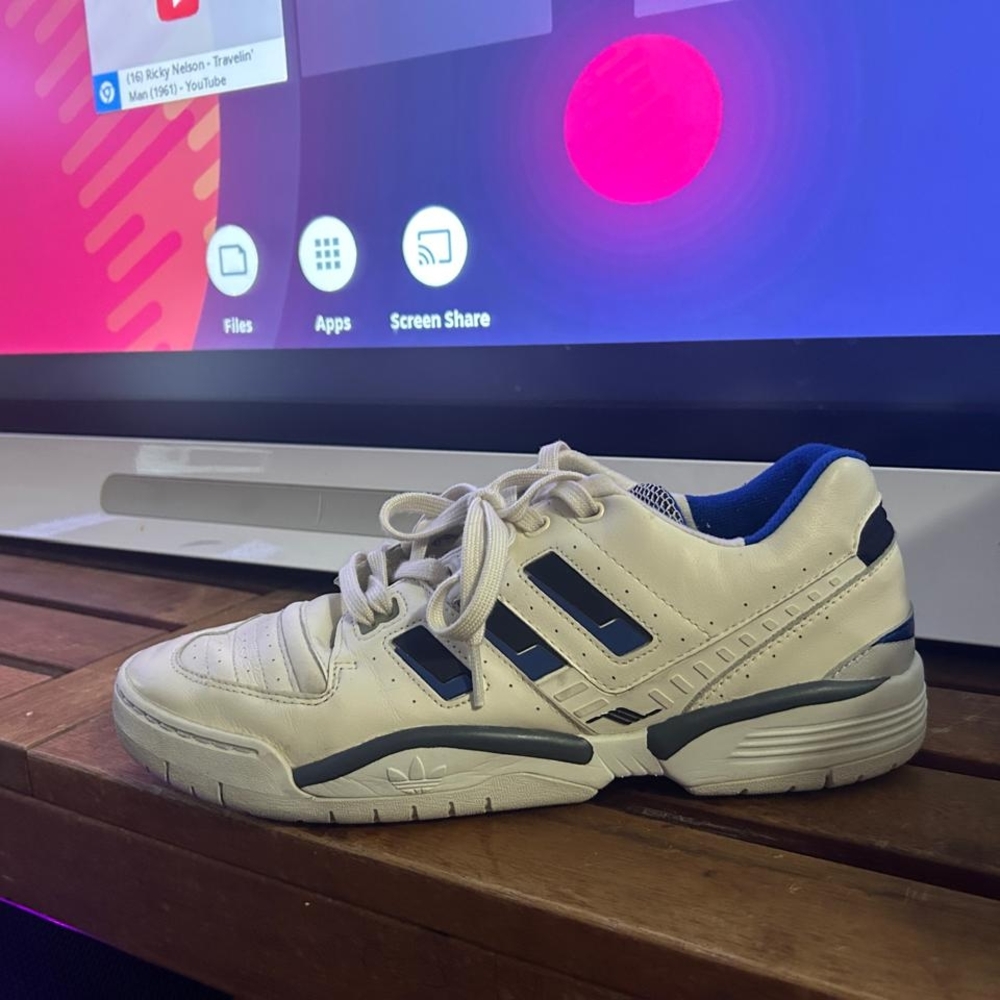 Adidas White and Blue Retro Sneakers